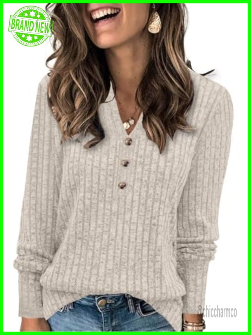 Womens Henley Neck Long Sleeve Pullover Sweater Fall Top